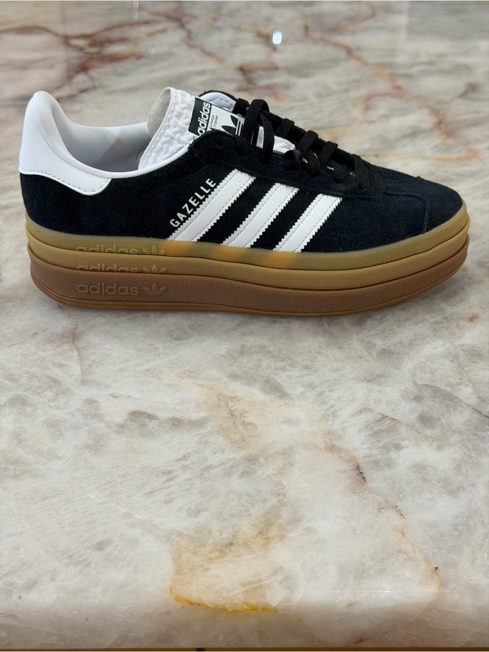 Adidas Gazelle Platform Sneakers Black White Gum Sole Women’s Size 7 NWOT